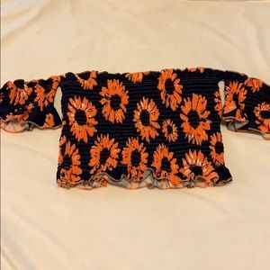 Orange and blue flower tube top